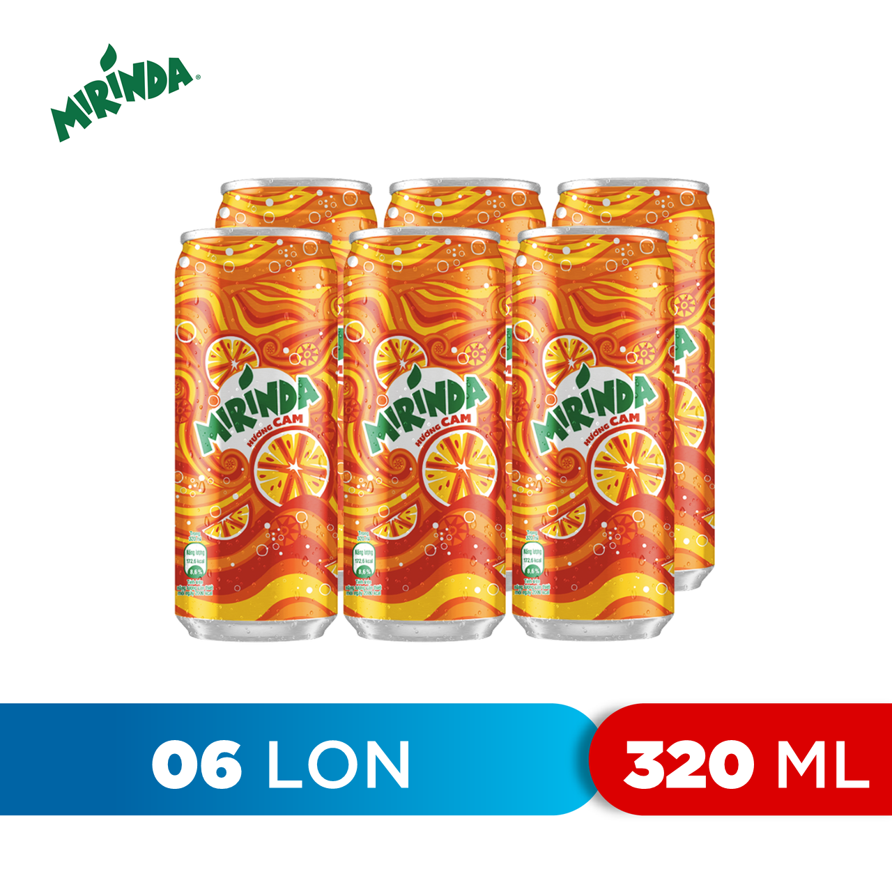 Lốc 6 Lon Nước Ngọt Có Gaz Mirinda Cam (320ml/lon)