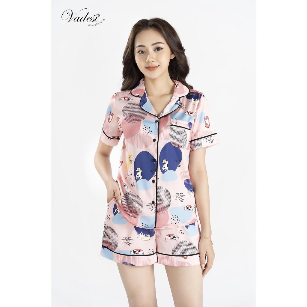 Bộ Pijama Đùi Nữ - Vadesi, Đồ Mặc Nhà Lụa Luxury Cao Cấp Họa Tiết Đẹp