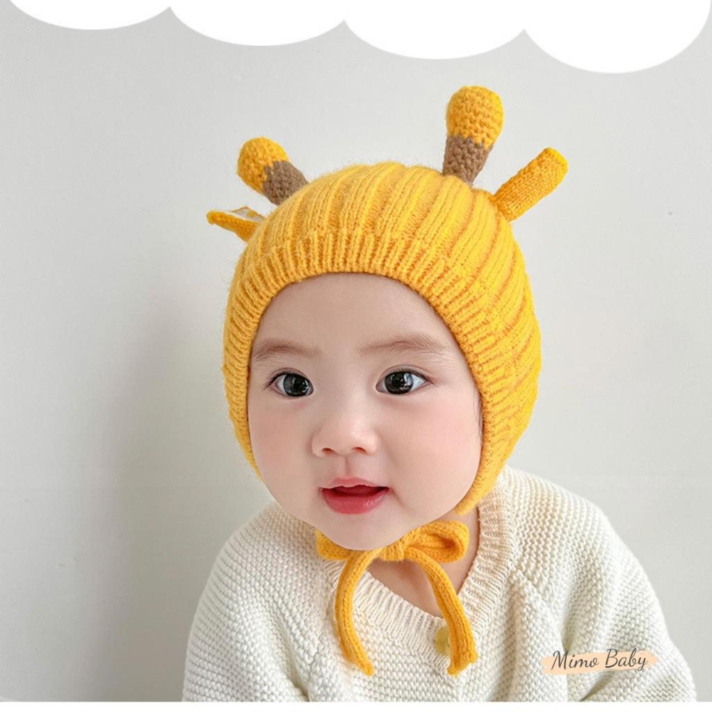 Mũ len sừng hươu dễ thương, nón len sọc dọc mùa đông cho bé ML191 Mimo Baby