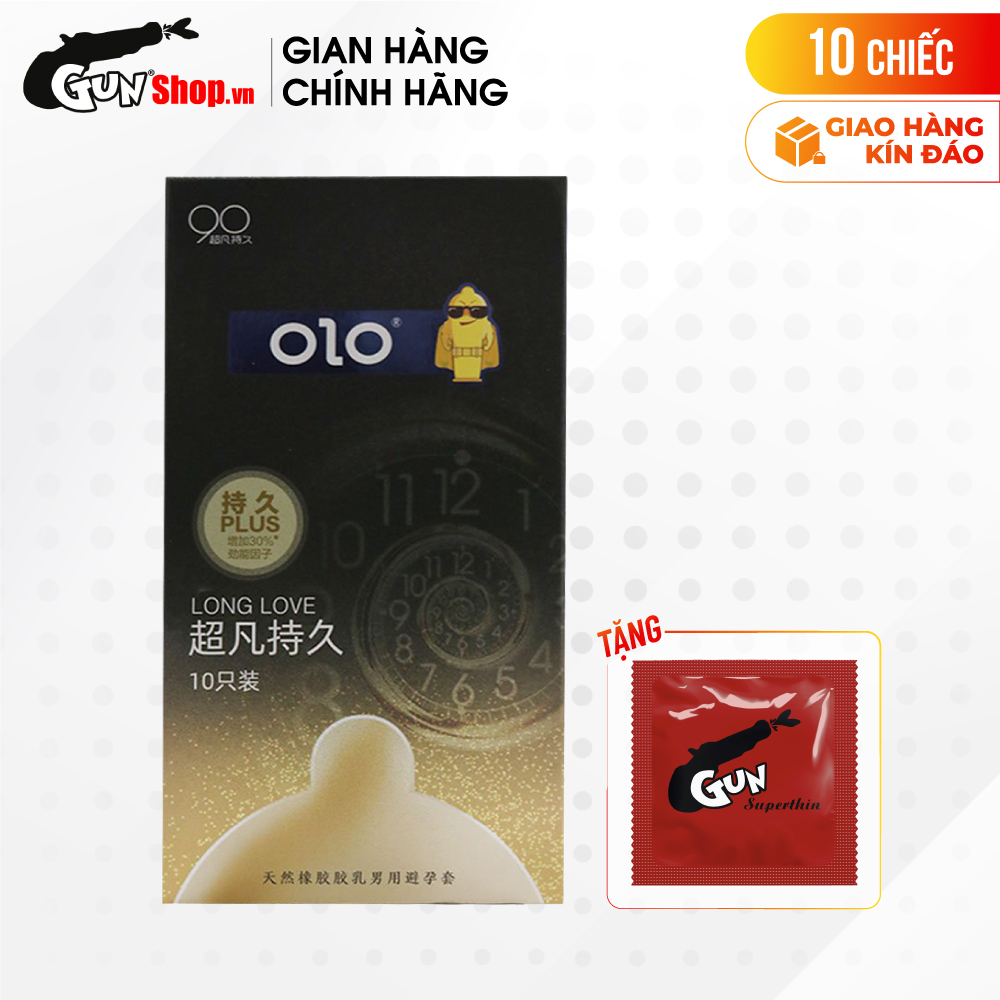 [Hộp 10 cái] Bao cao su OLO 0.01 Black - Siêu mỏng, kéo dài thời gian kèm 1 chiếc BCS Gun Super Thin