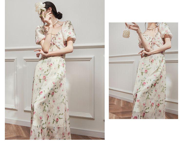 TOBE1SHOP Hiện tại giây phát trà nghỉ kiểu Pháp váy mùa hè khí chất nhỏ nhắn hoa v cổ siêu tiên tuyệt đẹp váy dài nữ