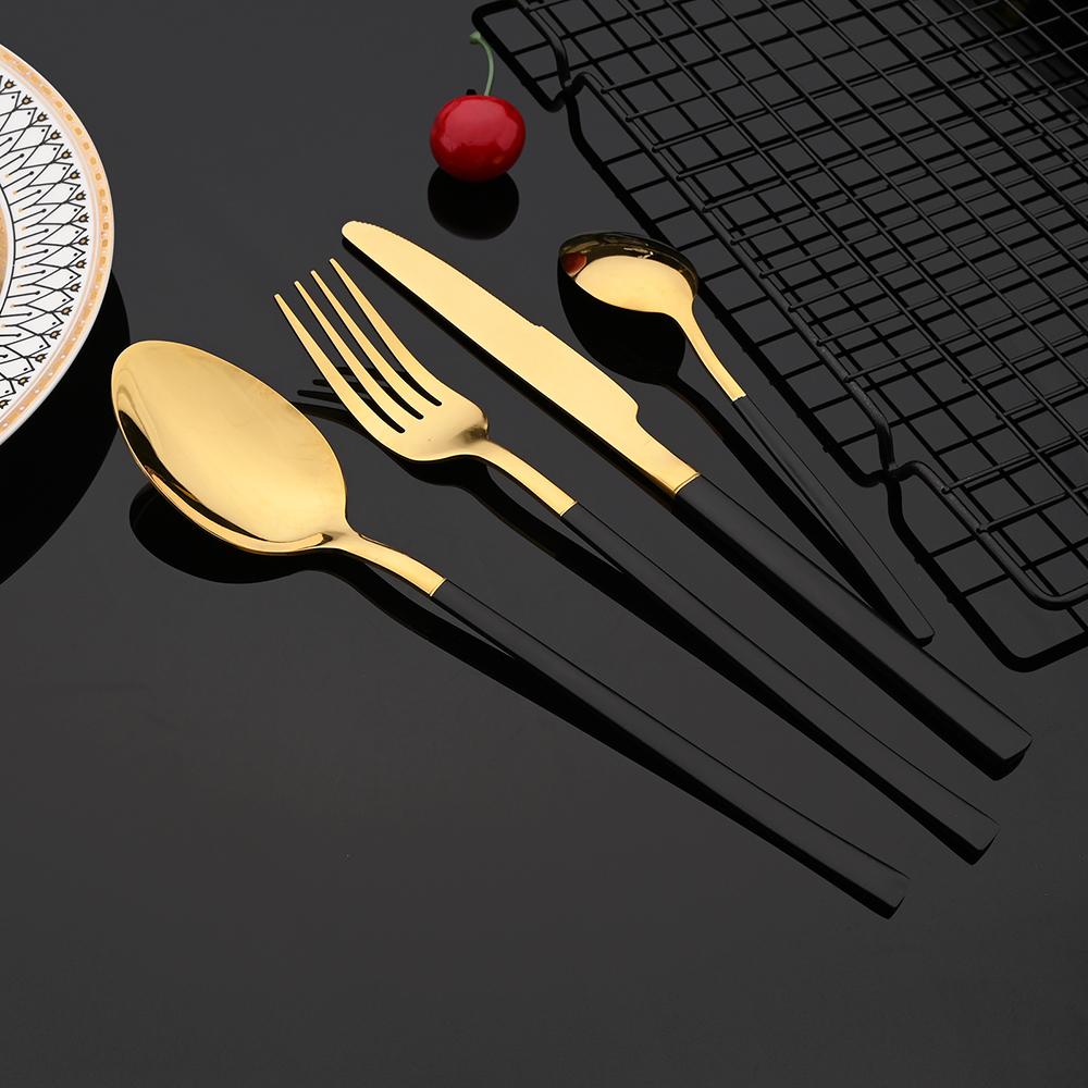 6/30 Chiếc Tây Chén Ăn Vàng Bộ Dao Kéo Inox Phẳng Bằng Bộ Dao Muỗng Nĩa Muỗng Trà Bộ Nhà Bếp Bộ Đồ Ăn Kiềng Bạc bộ