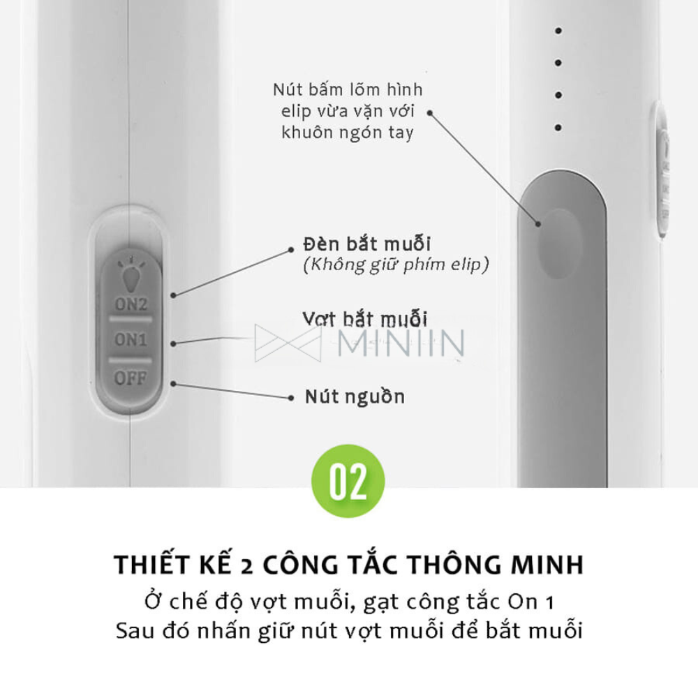 Vợt Muỗi Thông Minh Kiêm Đèn Bắt Muỗi Tự Động, Đèn Bắt Muỗi Có Cổng Sạc USB Và Đế Tiện Dụng - HÀNG CHÍNH HÃNG MINIIN