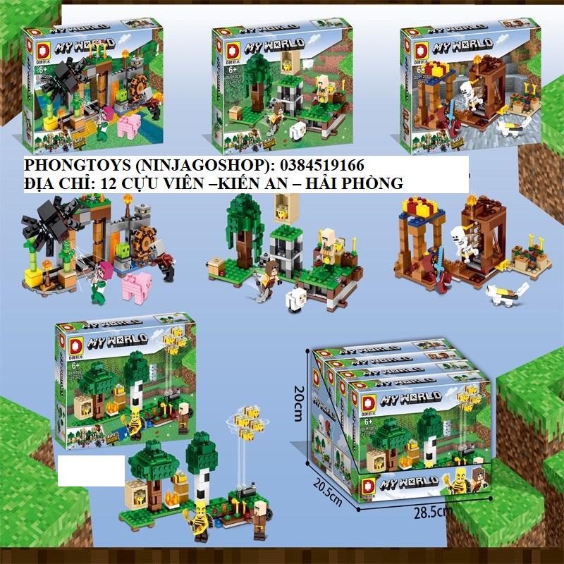 Lắp ráp xếp hình Non Lego Mine.craft My World DLP 1203 : Set 4 bộ tháp canh chống quái vật trong rừng 4 in 1