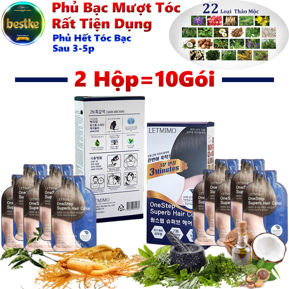 Màu Phủ Bạc Dưỡng tóc Thảo Mộc 3N-Nâu Tự Nhiên or Đen tự nhiên combo 2 hộp = 10 Gói LETMIMO bestke