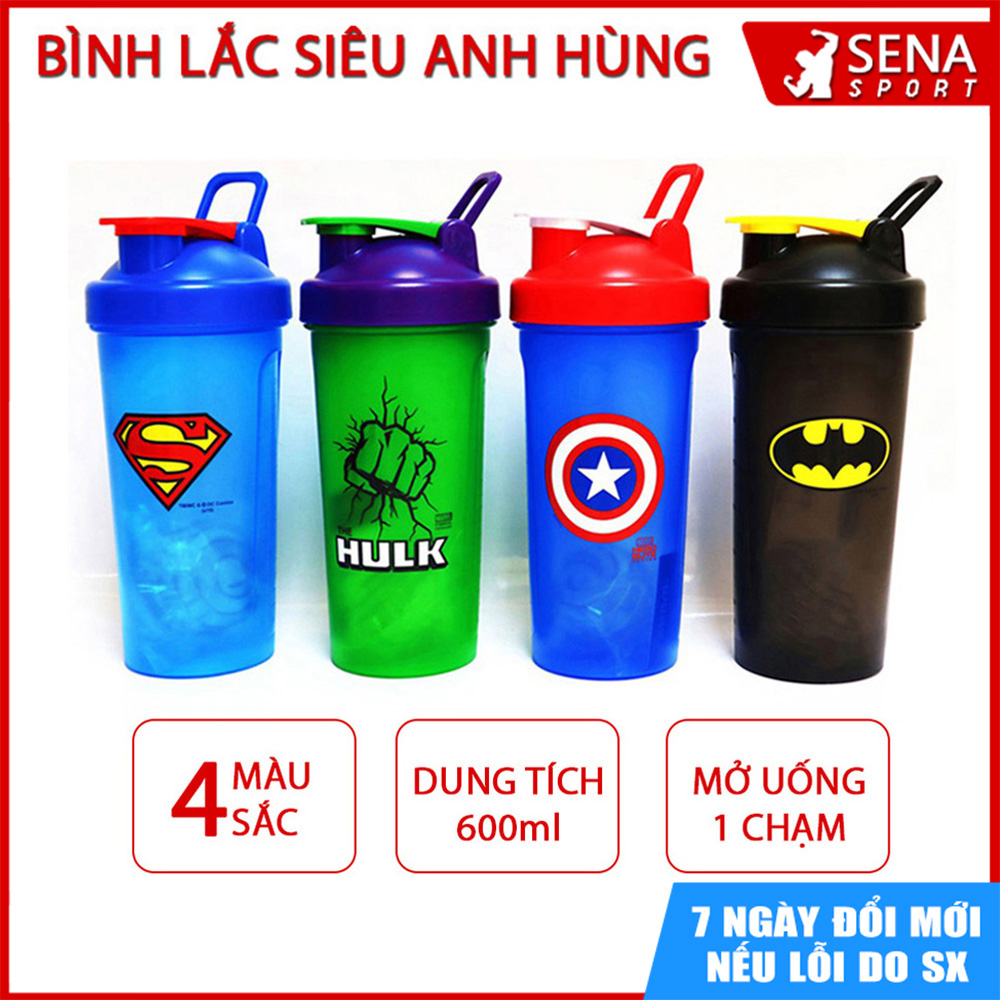 Bình Lắc  thể thao tập Gym Siêu Anh Hùng 600ml