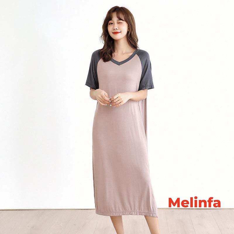 Váy nữ, đầm nữ dáng váy xuông ngắn tay cổ V sẻ tà chất vải Modal tự nhiên phong cách Hàn Quốc mã VAV0112