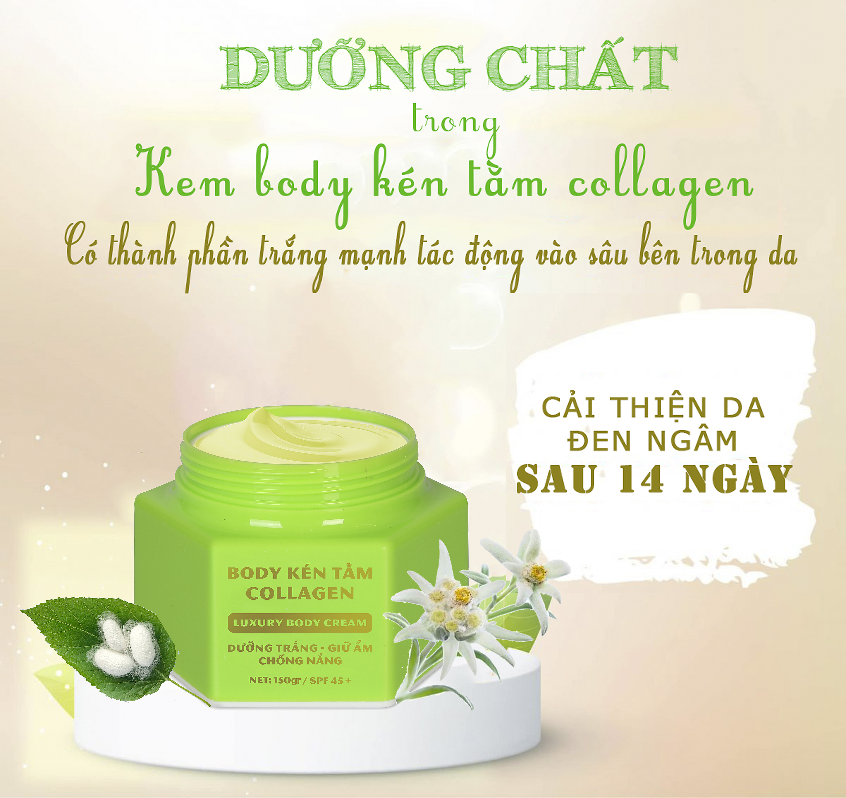 Kem Body Kén Tằm Collagen NDK Dưỡng Trắng Da Cấp Ẩm Chống Nắng 150ML
