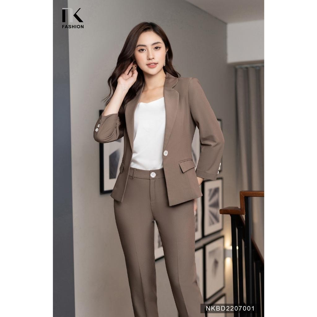 Bộ Đồ Vest Ve Trơn NK FASHION Thiết Kế Basic Đứng Form Tôn Dáng Chất Vải Nhập Hàn Cao Cấp Không Xù NKBD2207001