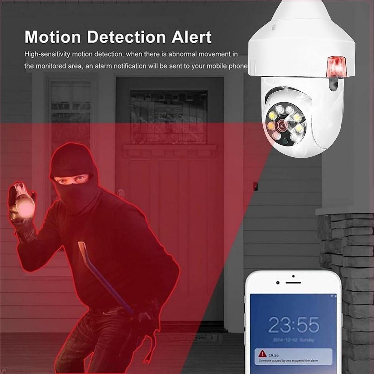 Camera Không Dây Báo Khói Báo Cháy Đàm Thoại 2 Chiều Hình Bóng Đèn,1080P, Phát Hiện Báo Động Chuyển Động, Xoay 360 Độ.