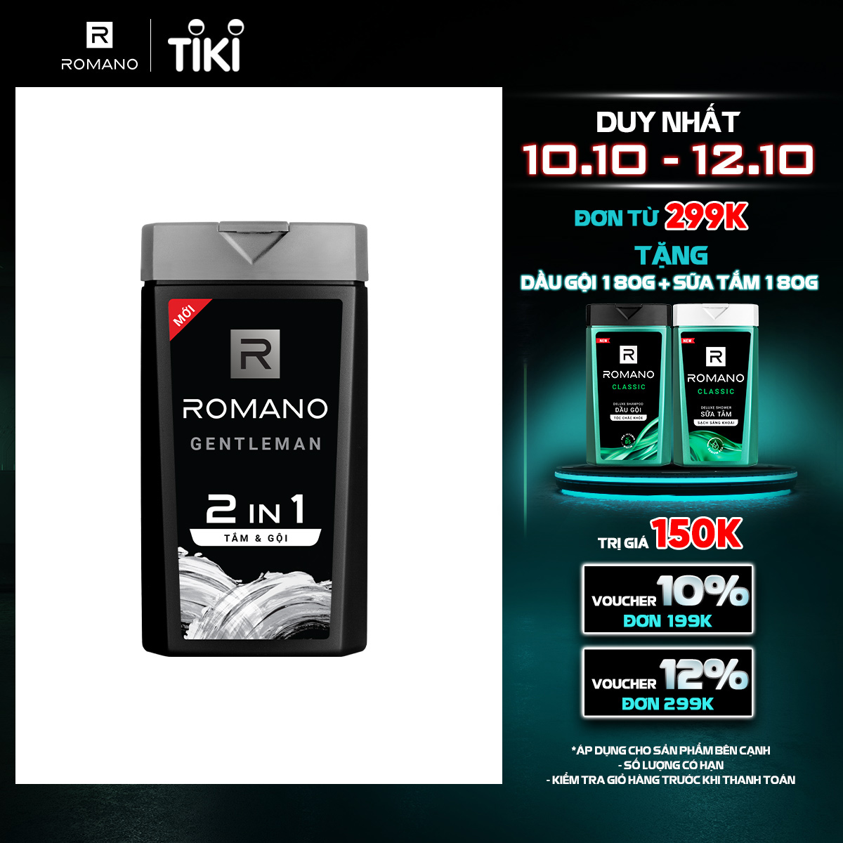 Sữa tắm gội Romano cho nam 2 trong 1 Gentleman 180g