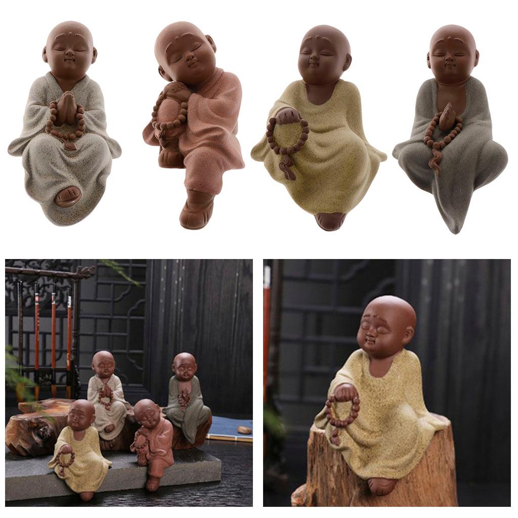 Ceramic Small Buddha Statue kung fu Monk Figurine Tea pet Ornament Style1