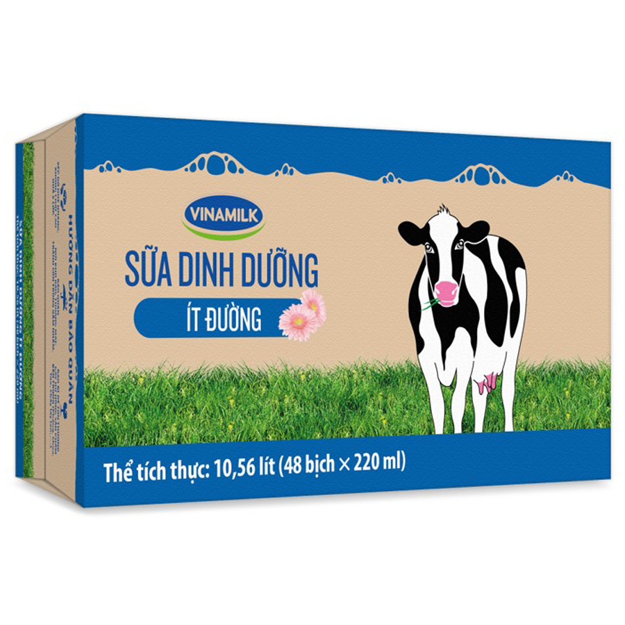 Thùng 48 Bịch Sữa Dinh Dưỡng Vinamilk Ít Đường (220ml / Bịch)