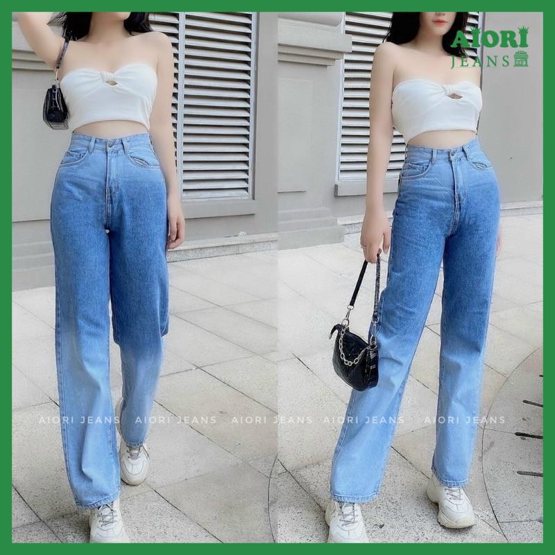 Quần Jeans Nữ, Quần Bò Nữ Aiori Ống Rộng Cạp Cao Loang Màu Bò Suông Phong Cách Thời Trang Hàn Quốc_Mã 3359