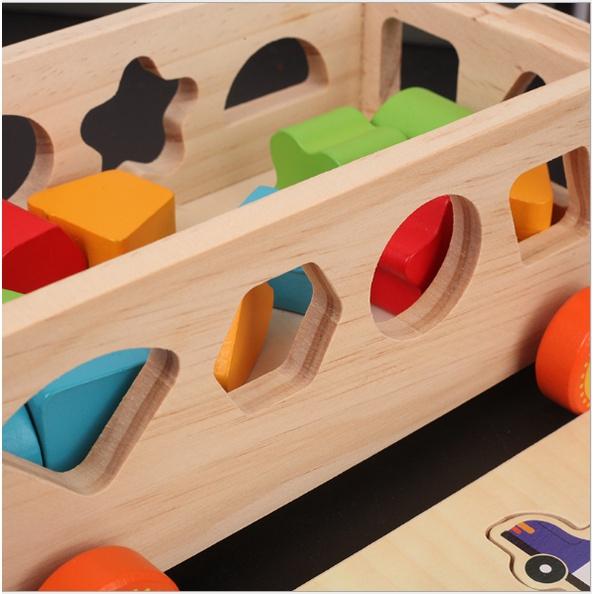 Xe kéo thả hình khối kết hợp đàn xylophone 8 thanh bằng gỗ - đồ chơi gỗ xe kéo giúp phất triển tư duy