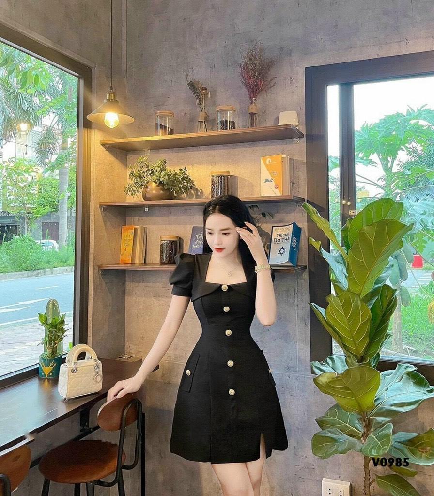 ĐẦM XÒE CỔ VUÔNG TAY PHỒNG ĐÍNH NÚT NGỌC 14115