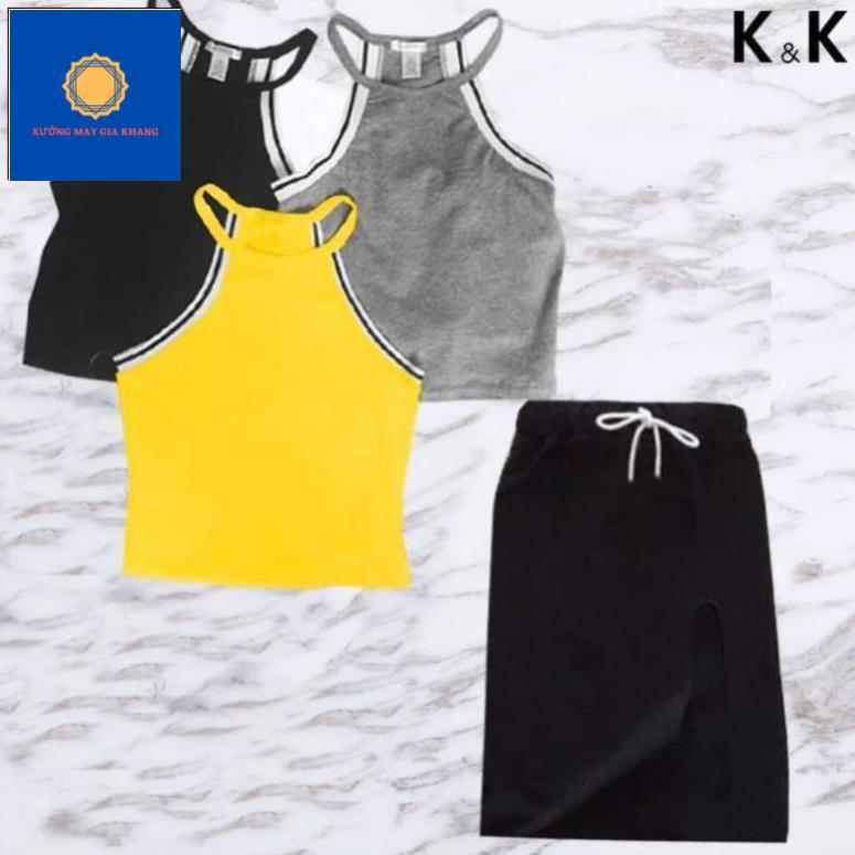 MS: 190406 - áo thun 2 dây + váy bé gái, thun cotton thoải mái vận động - Xưởng may Gia Khang