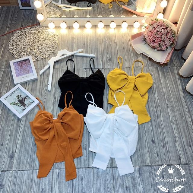 Áo 2 dây nơ ngực chất đũi hình thật freesize dưới 55kg có mút ngực - Carotshop