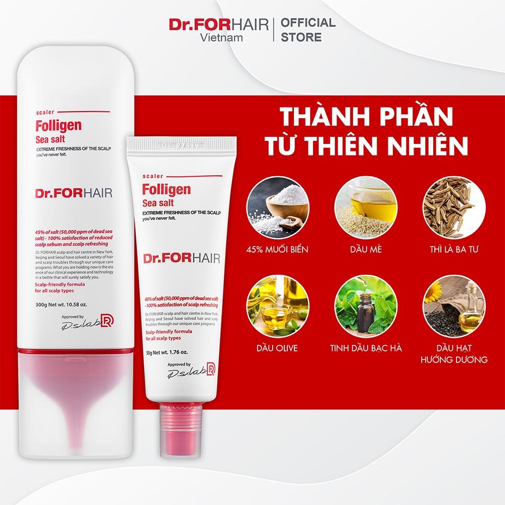 Muối tẩy tế bào chết da đầu, làm sạch da đầu Dr.FORHAIR Sea Salt Scaler 300g và 50g