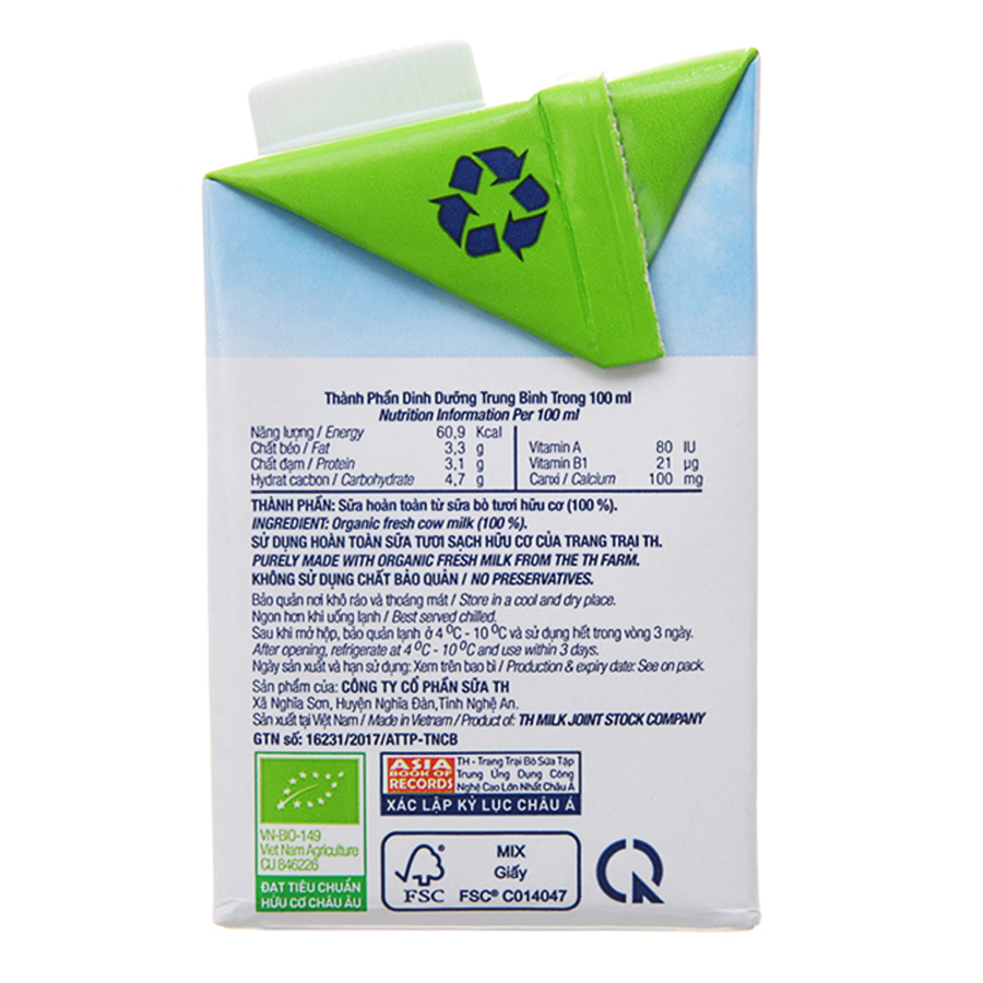 Sữa Tươi Tiệt Trùng Hữu Cơ TH True Milk Organic