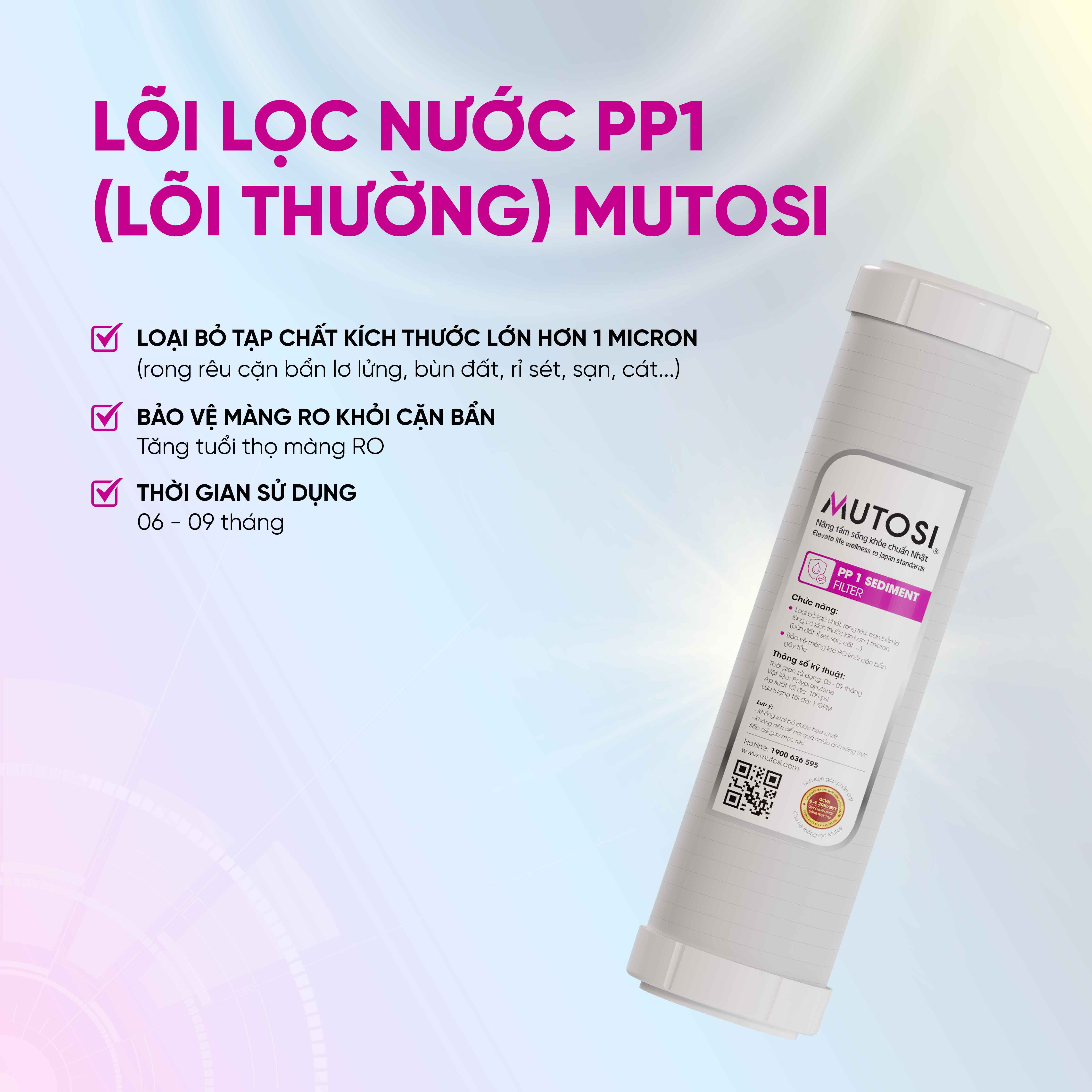 Combo 3 Lõi lọc nước Mutosi 1,2,3 - Lõi lọc thô - Thay được 90% máy lọc nước RO trên thị trường