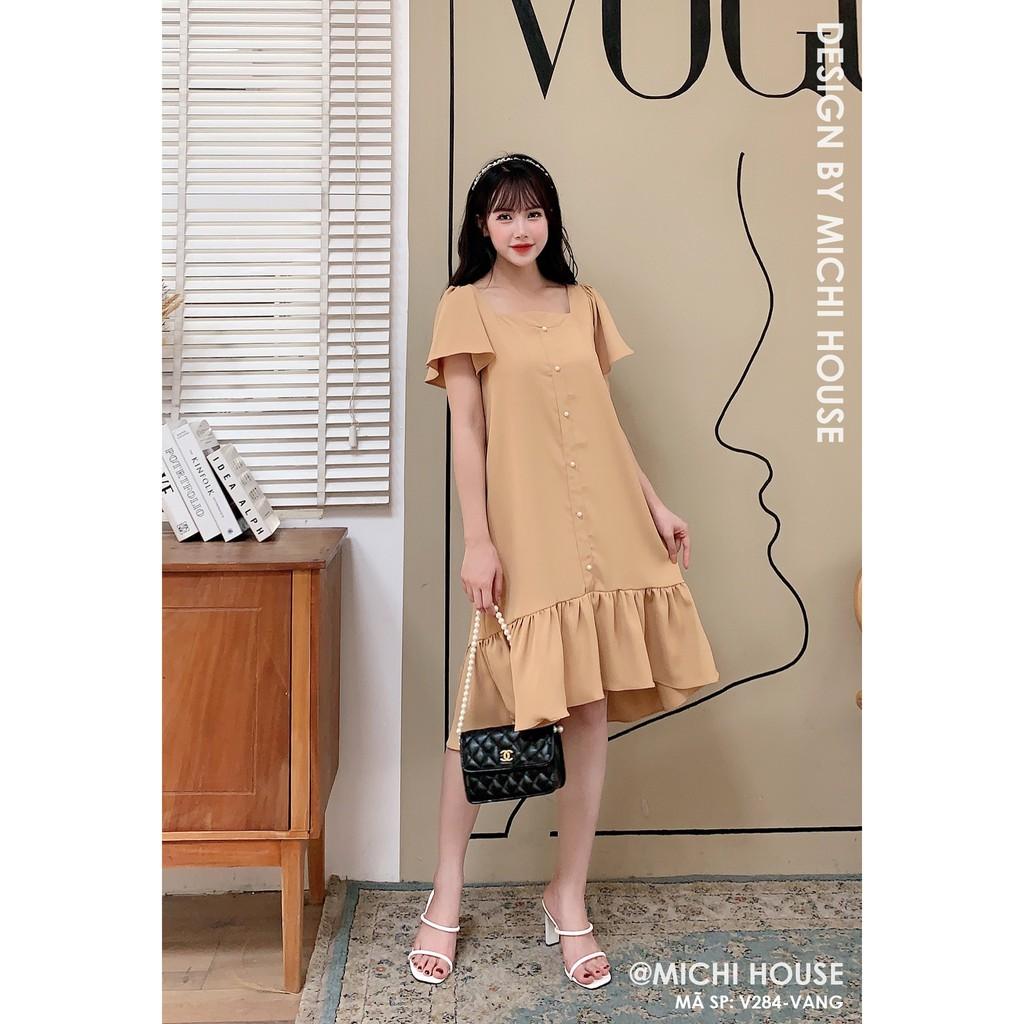 Váy Suông Đuôi Cá Cổ Vuông Tay Bồng Đầm Chữ A Thiết kế Dáng Xuông Ngắn Form Rộng Freesize Bigsize V284 Michi House