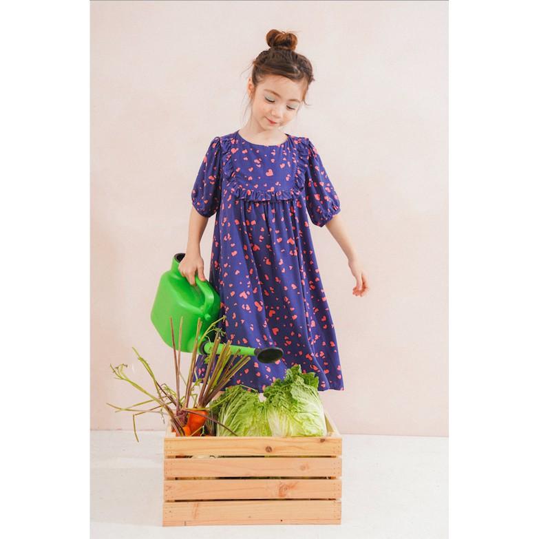 Đầm bé gái thiết kế phom suông yếm tròn Cotton Lanh - Hearty Dress - Xanh Navy