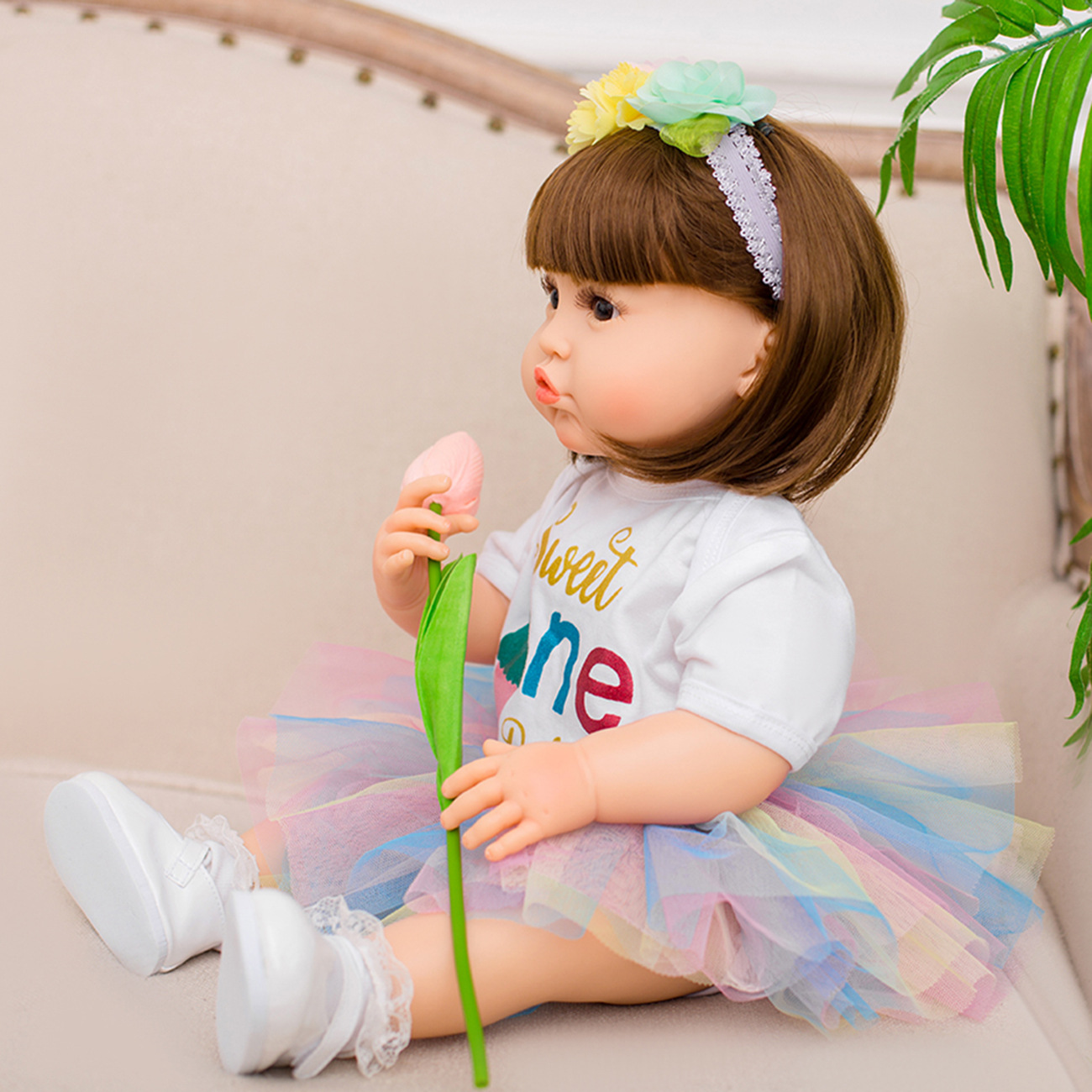 Búp Bê Tái Sinh Thân Nhựa Mềm Mại KEIUMI Chu Miệng Tóc Ngắn 55 cm = 22 inch Reborn Silicon Vinyl Doll PVN4696