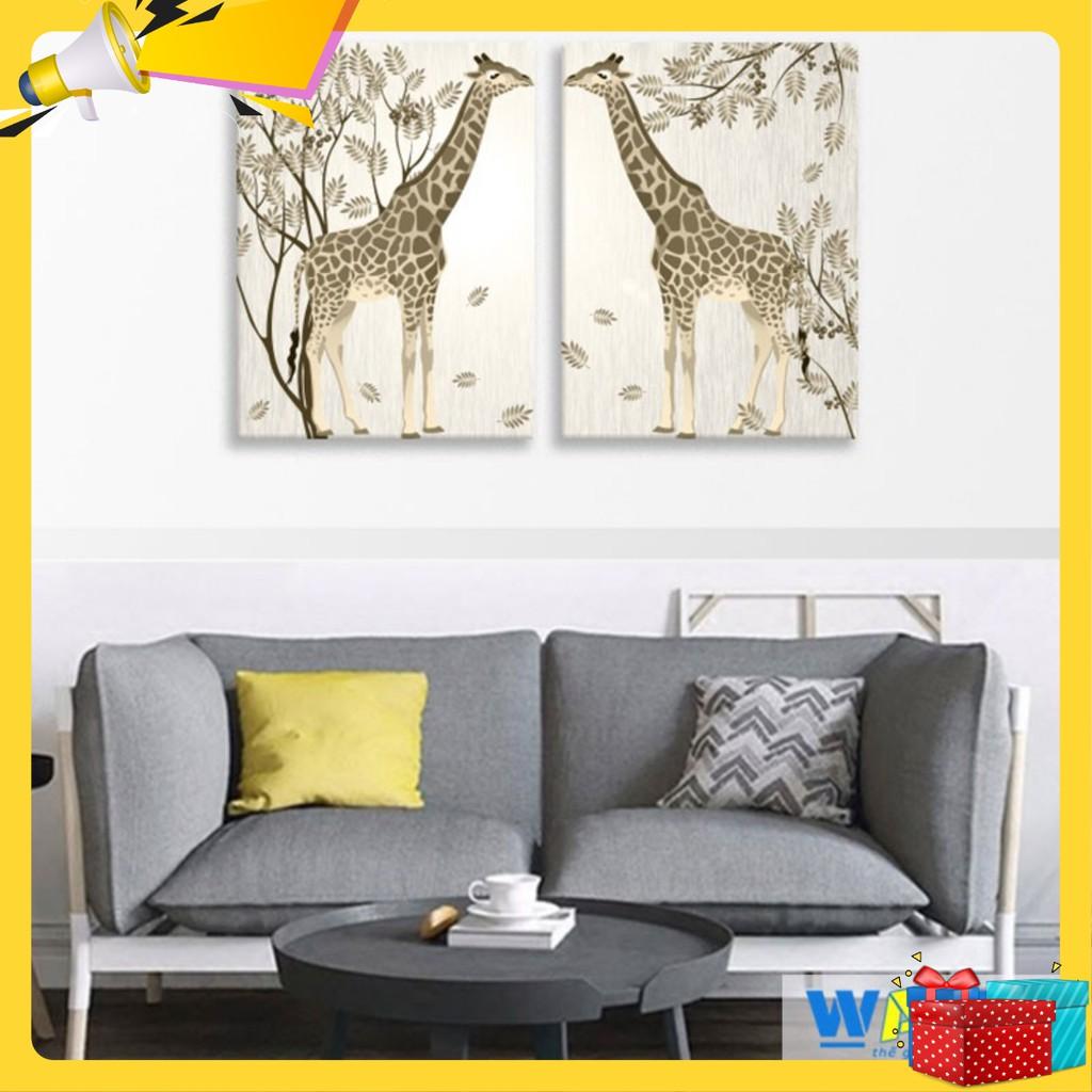 Bộ 2 tranh trang trí hưu cao cổ - W245 30x45cm bao gồm khung tranh
