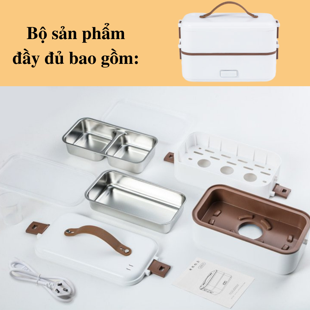 Hộp Cơm Cắm Điện 2 Tầng 3 ngăn Inox304, hộp hâm nóng thức ăn, hộp đựng cơm văn phòng  ( Xanh ) - Tặng kèm túi giữ nhiệt cao cấp