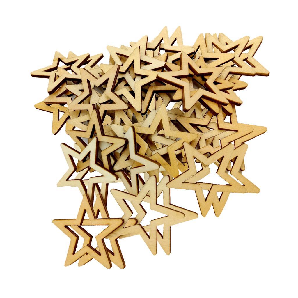 150x MIXED 20MM 30MM NATURAL STAR WOODEN DECOR CARD MAKING SCRAPBOOKING DIY