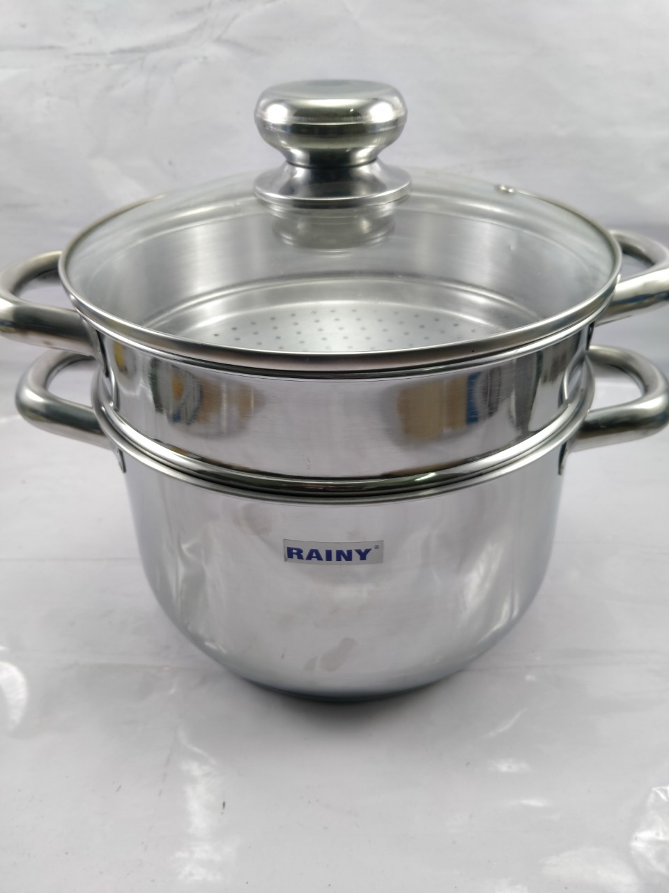 Bộ nồi xửng inox 3 đáy nắp kính 24cm Rainy - Hàng Chính Hãng