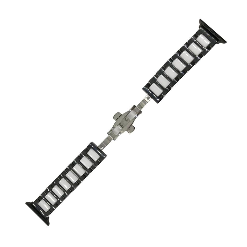 Band for Apple Watch Series 3 2 1 Bands, Stainless Steel Ceramics Link Replacement Strap Bracelet with Butterfly Buckle Clasp for iWatch 38mm