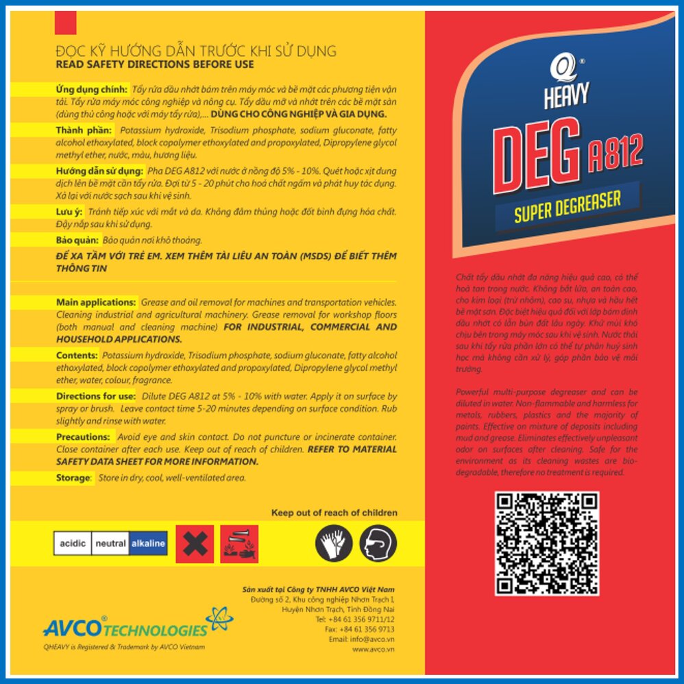 Siêu tẩy nhớt công nghiệp AVCOChem - Siêu Tiết Kiệm - DEG A-812 - Can 4 lít - Hàng Chính Hãng