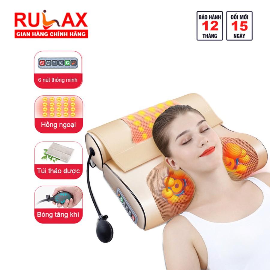 Gối Massage Hồng Ngoại Kép RULAX, Gối Mát Xa Trị Liệu Kết Hợp Thảo Dược, Da Pu Cao Cấp RL-04