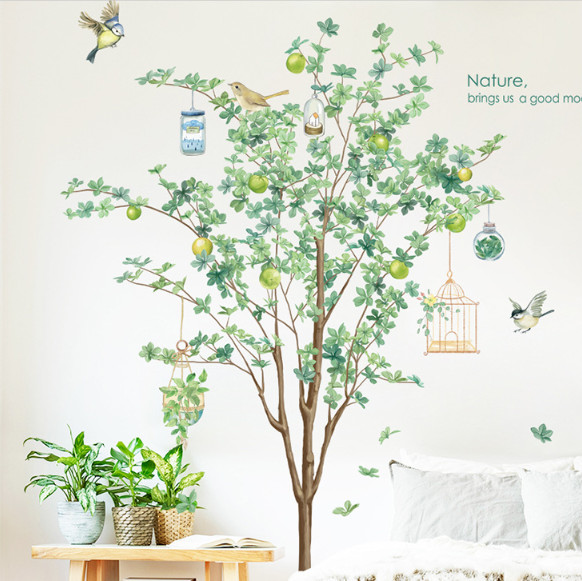 Decal trang trí tường - Cây ổi xanh và lồng chim