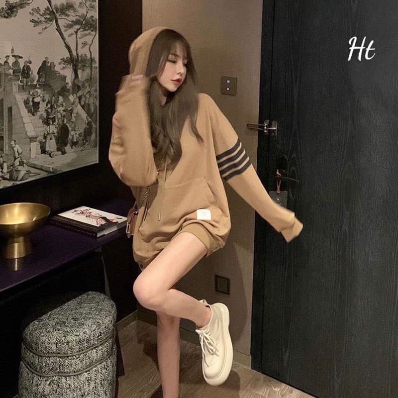 Áo hoodie Nâu 4 sọc tay mác túi H2A
