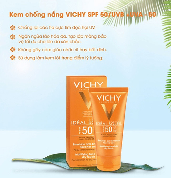 Kem Chống Nắng Vichy Capital Soleil Dry Touch Bảo Vệ Da Mặt Không Gây Nhờn Rít SPF50 UVA +UVB 50ml