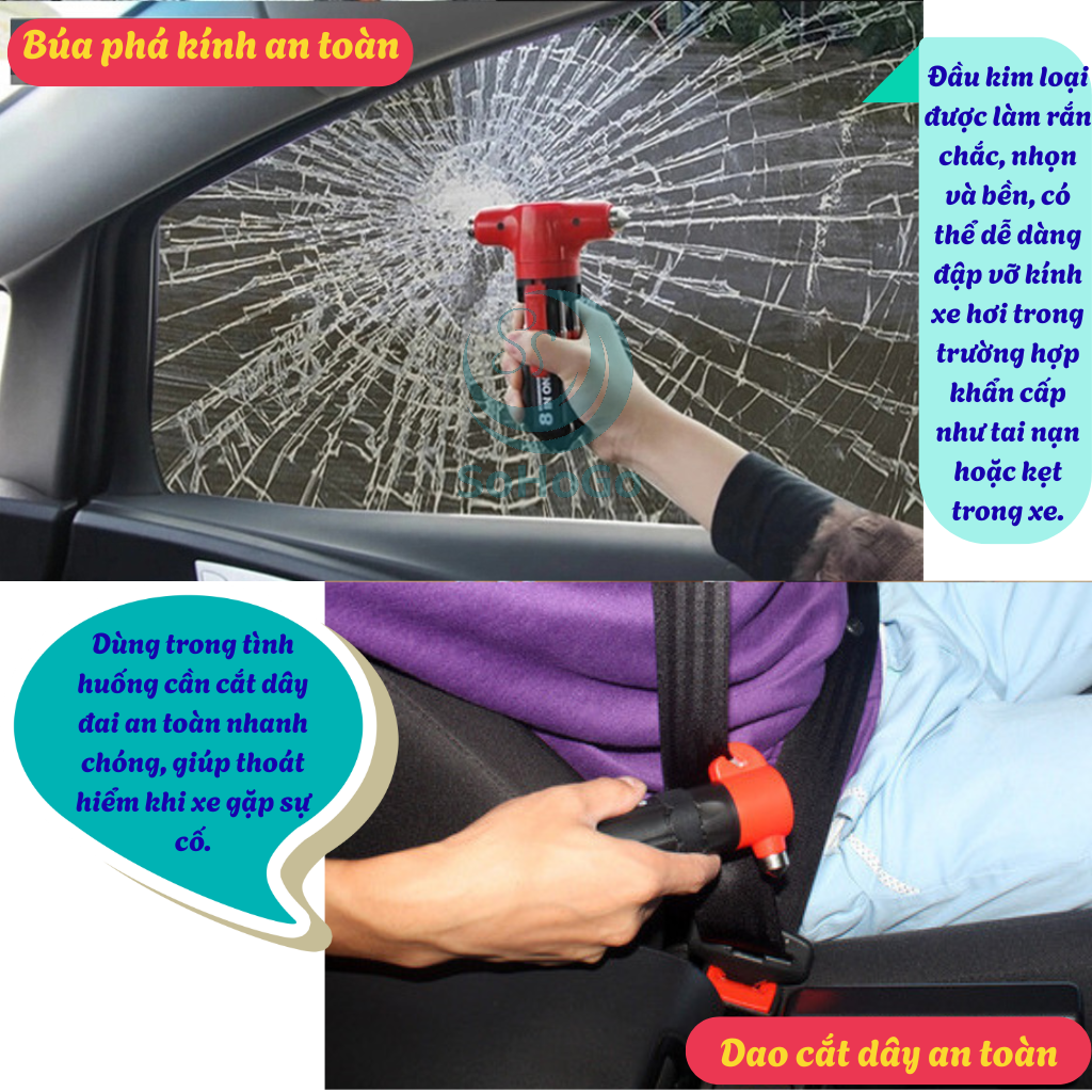 Bộ Tô Vít Cứu Hộ Đa Năng – Đèn Pin, Búa Cứu Hộ, Dao Cắt – Dụng Cụ Cứu Hộ Xe &amp; Sửa Chữa