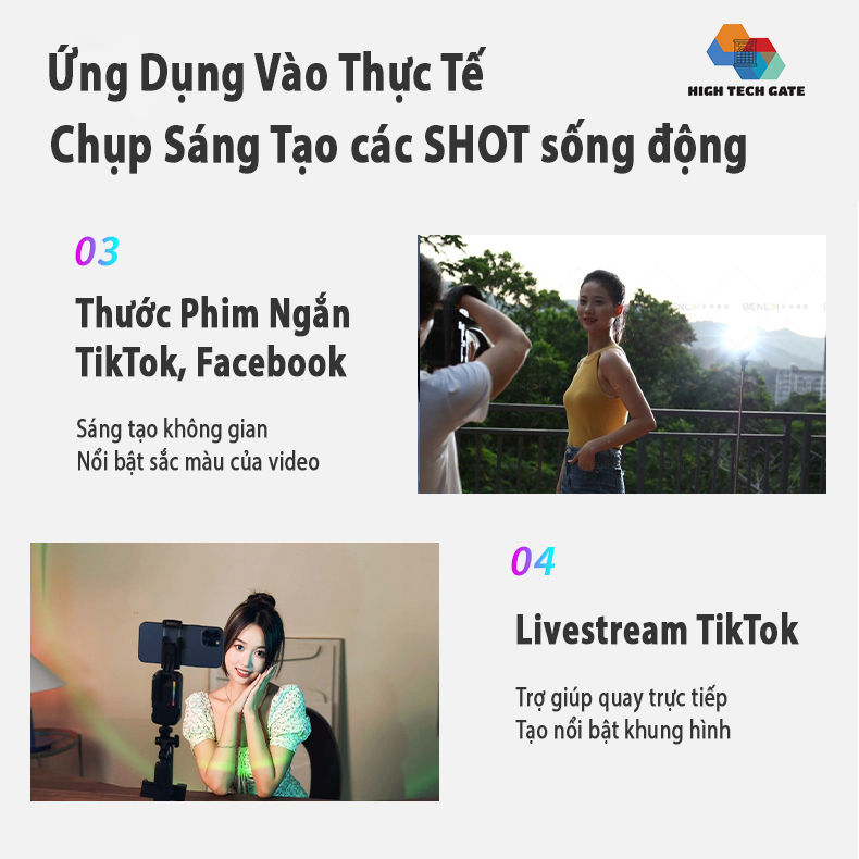 Cây Đèn RGB Hoàng Hôn High Tech Gate RGB3000 Chế Độ Cầm Tay Tripod Chụp Ảnh Selfie, Decor Trang Trí Quay Video Tiktok, Livestream Để Bàn Có Thể Kết Nối Gậy Chụp Hình, Camera Tiện Lợi, Hàng Chính Hãng