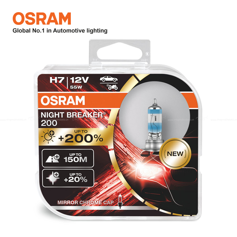 Combo 2 Bóng Đèn Halogen Tăng Sáng 200% OSRAM Night Breaker H7 64210NB200 12V 55W