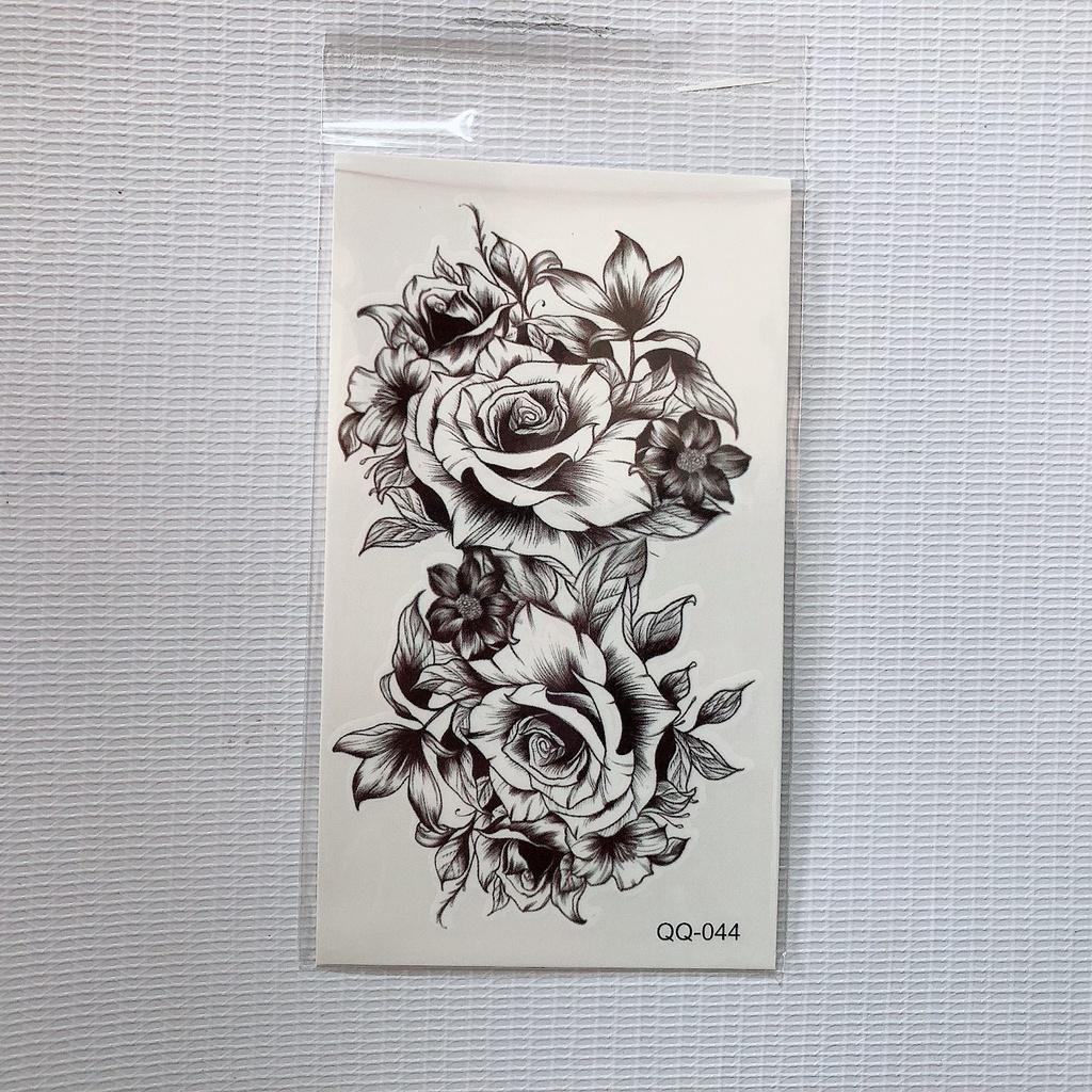 Hình xăm dán hoa xinh trắng đen 10x6cm- phù hợp ví trí tay, chân, vai, ngực, lưng