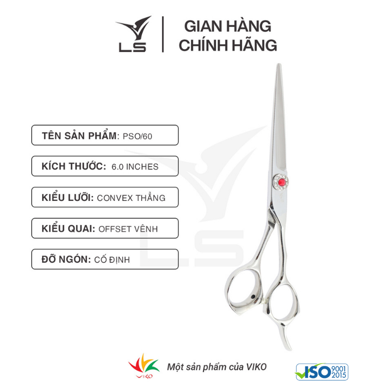 Kéo cắt tóc LS lưỡi thẳng quai offset vênh đỡ ngón cố định PSO/6.0