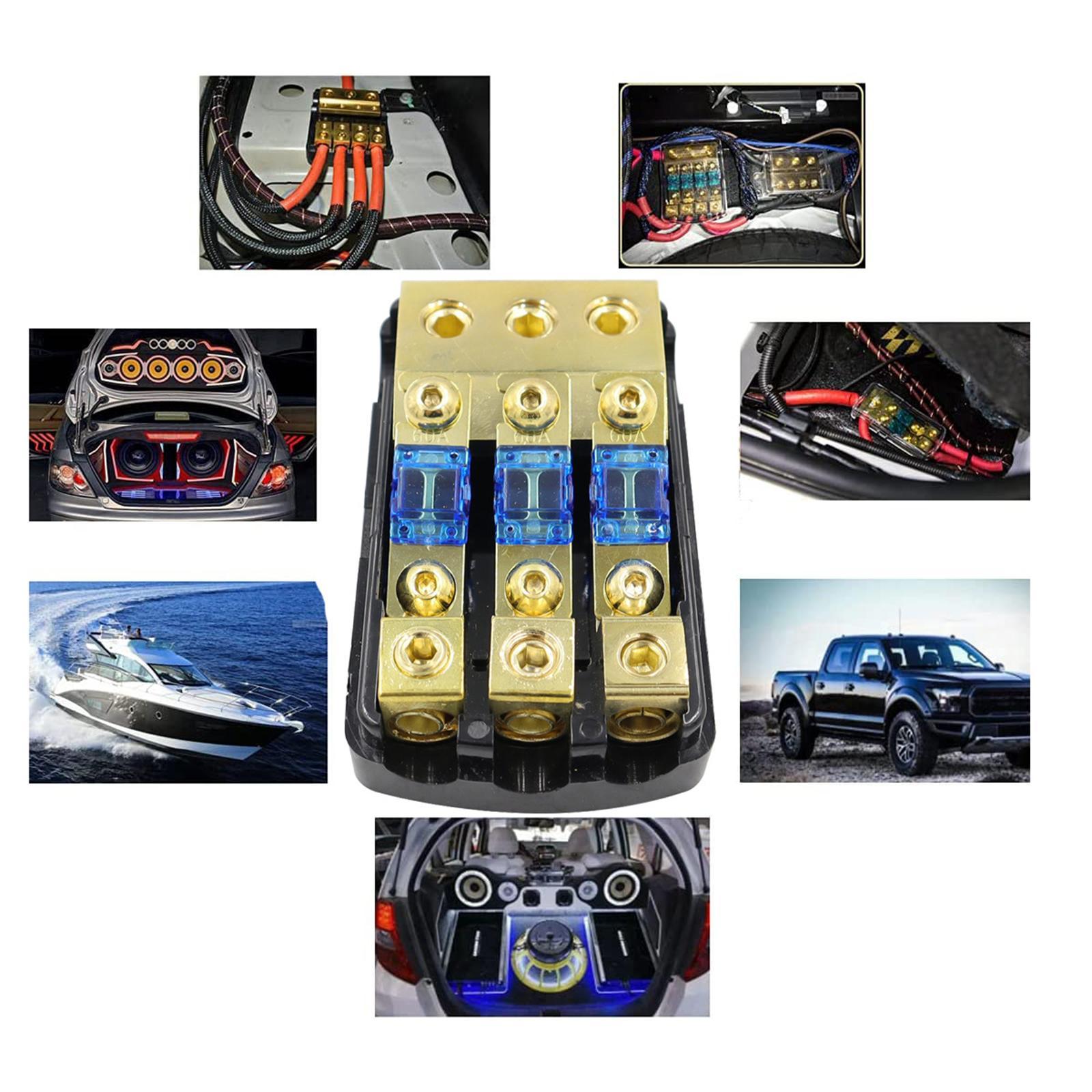 3 Way Fuse Holder Anl Fuse Box Quality 60A Zinc Alloy Replacement Easy to Install Car Accessories Fuse Distribution Block for Car Audio