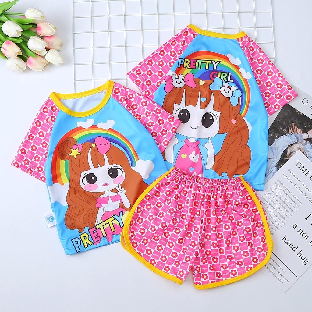 Bộ quần áo bé gái RAPLANG IN 3D dễ thương chất vải sill lạnh không nhăn k chảy xệ thoáng mát từ 12kg đến 30kg
