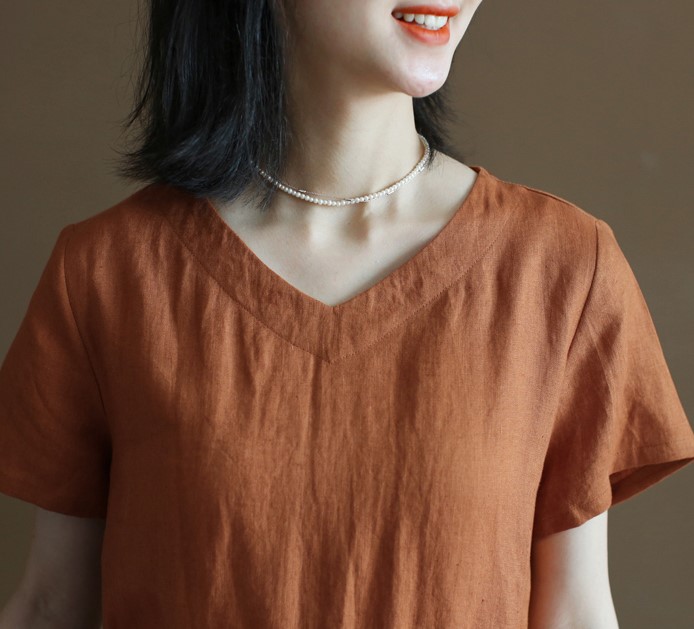 Đầm linen suông cổ tim ngắn kèm dây thắt eo phong cách nữ nhẹ nhàng thach lịch, mẫu mới Đũi Việt 2023 DV193