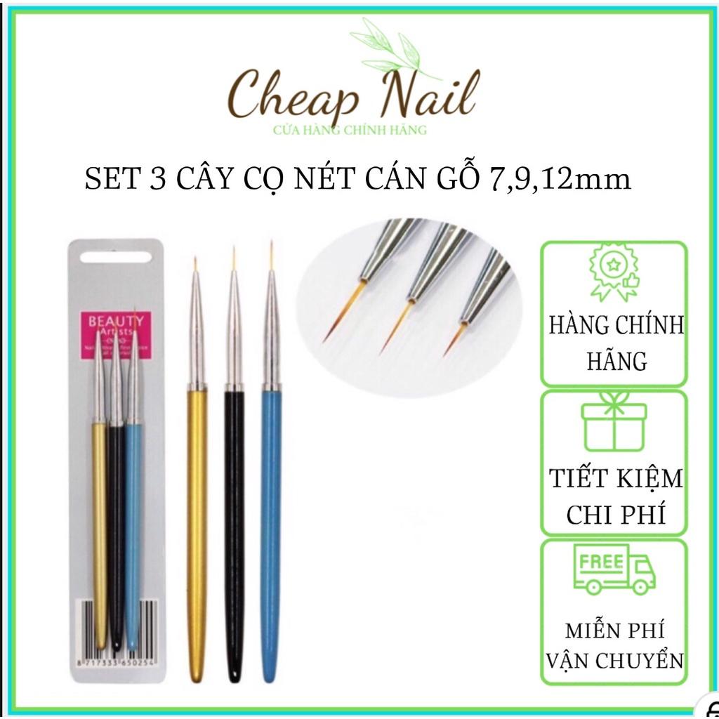 Set 3 cây cọ nét cán gỗ đủ 3 size đầu lông cọ sắc nét -beeshi shop nail