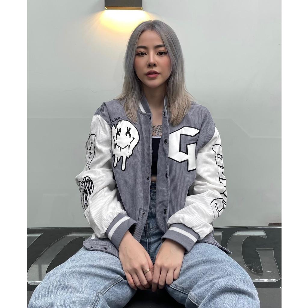 Áo Khóac Form Rộng Nhung Tâm Jacket Varsity Graffiti V15