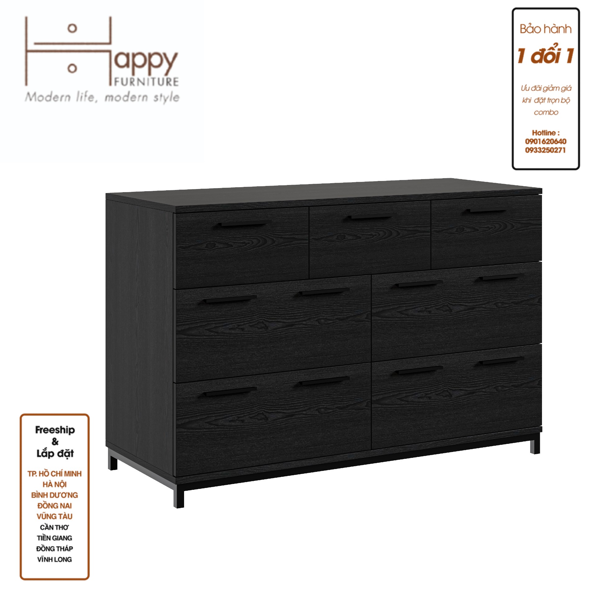 [Happy Home Furniture] LOUIS , Tủ lưu trữ 7 ngăn kéo - chân sắt , 112cm x 45cm x 74cm ( DxRxC), THK_061