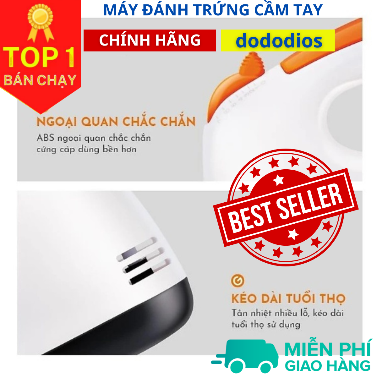 Máy đánh trứng kem bơ cầm tay 7 tốc độ, làm bánh GE-M01A 7 tốc độ - Thép không gỉ bền bỉ, Máy đánh trứng cầm tay 7 Tốc Độ EJM501DGRY - Hàng chính hãng DoDoDios